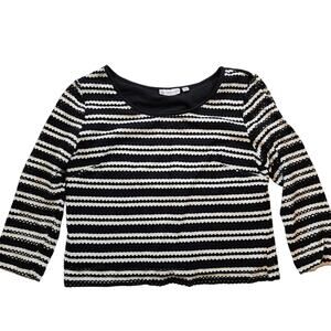 Versona Womens Eyelet Overlay Stretch Knit Crop Top Size L Navy White Striped